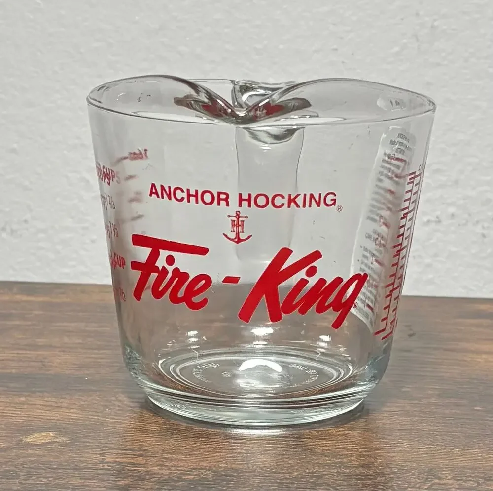NWT Vtg Fire King 2 Cup 16oz 500ml Glass Measuring Cup Open Handle Red Letters
